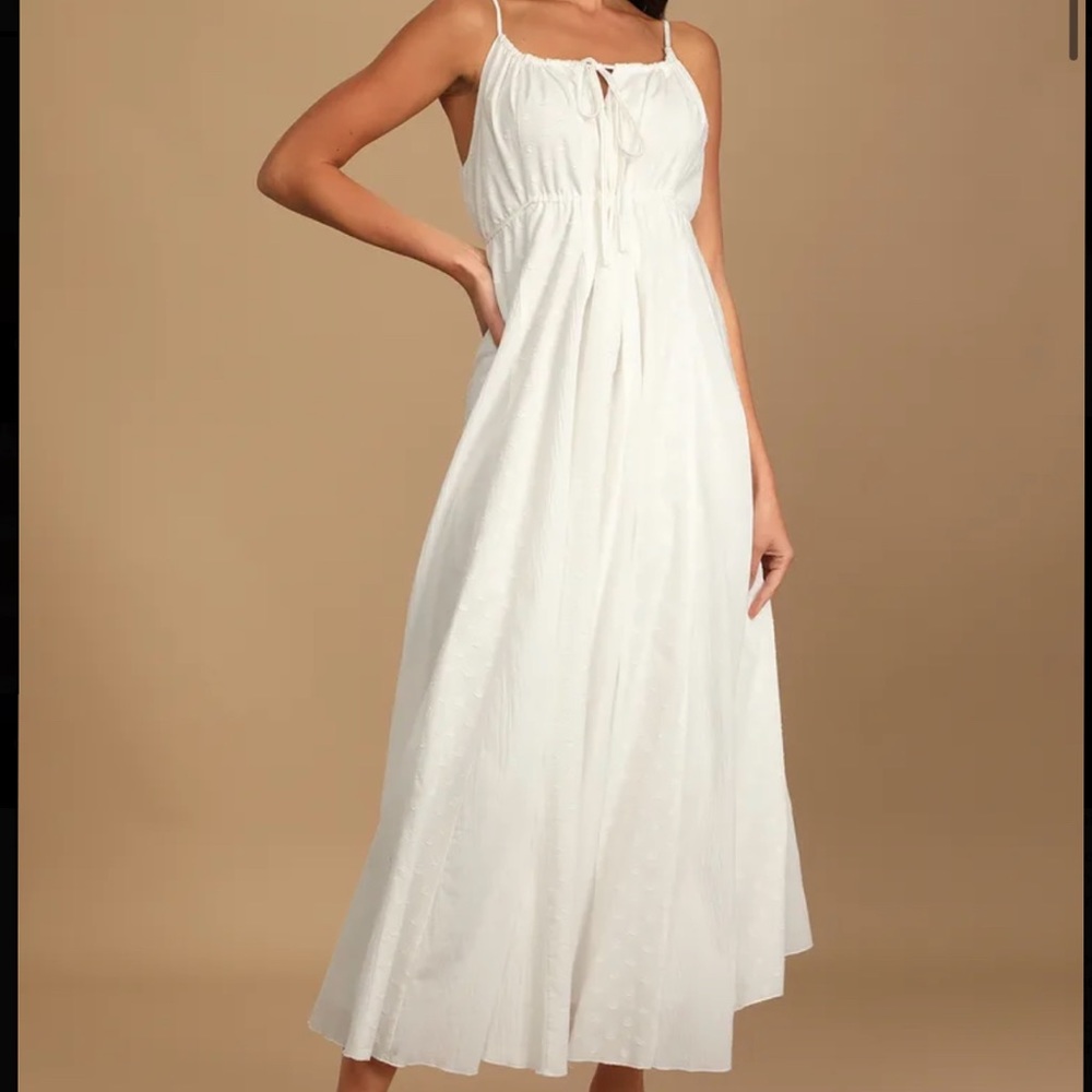 Lulus White Polkadot Dress with Pockets Sleeveless Midi Maxi NwT size M